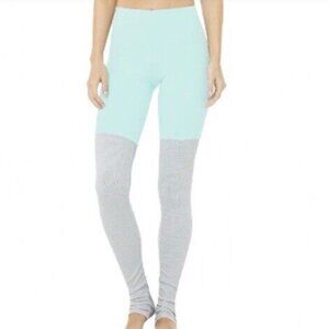 Alo Yoga Goddess Teal Grey Leggings Athleisure Athletic Stretch Size Small Women